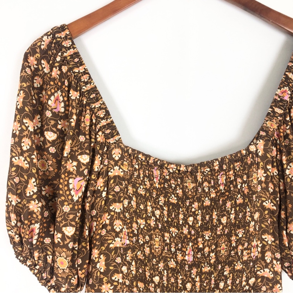 NEW Spell Madame Peacock Sweetheart Dress Coffee Size L Maxi Short Sleeve Brown - Picture 5 of 8